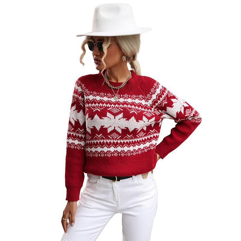 Yuletide Kiss Red White Slavic Pattern Holiday Sweater