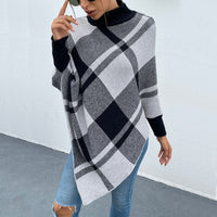 Tartan Plaid High Neck Pullover Poncho