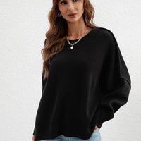 Exposed Seam Dropped Shoulder Slit Sweater