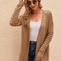 Openwork Horizontal Ribbing Open Front Cardigan