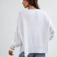 Exposed Seam Dropped Shoulder Slit Sweater