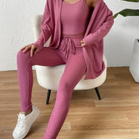 Cami, Open Front Cardigan, and Pants Set