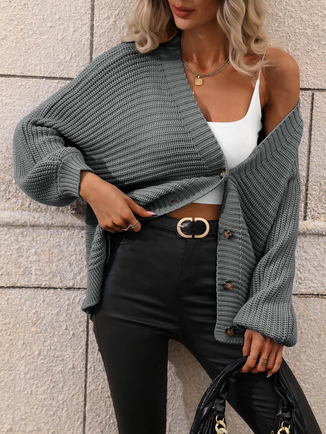 Casual but Classy Button Down Horizontal-Ribbing Longline Cardigan