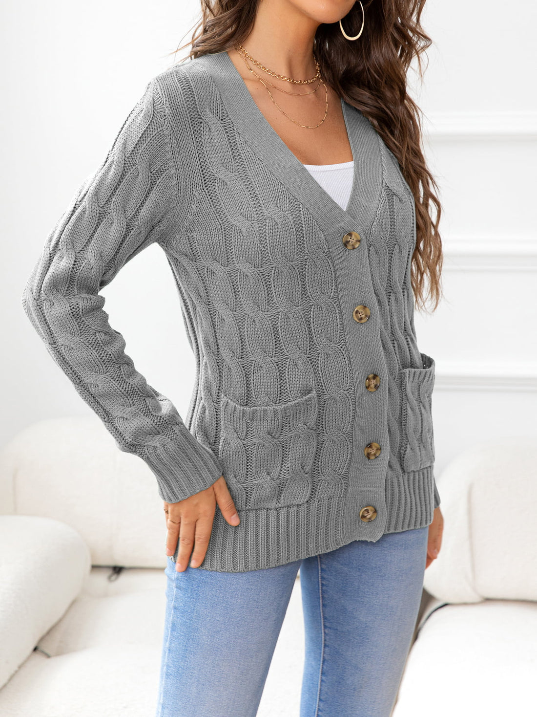 Work to Vacay Button Down Cable-Knit Cardigan