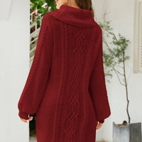 Woven Right Mixed Knit Turtleneck Lantern Sleeve Sweater Dress