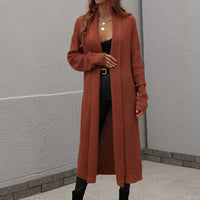 Waffle Knit Open Front Duster Cardigan With Pockets