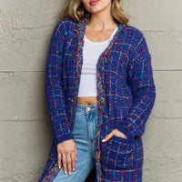 Plaid Fringe Trim Open Front Longline Cardigan