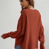 Exposed Seam Dropped Shoulder Slit Sweater