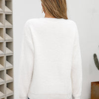 Dropped Shoulder Round Neck Fuzzy Sweater