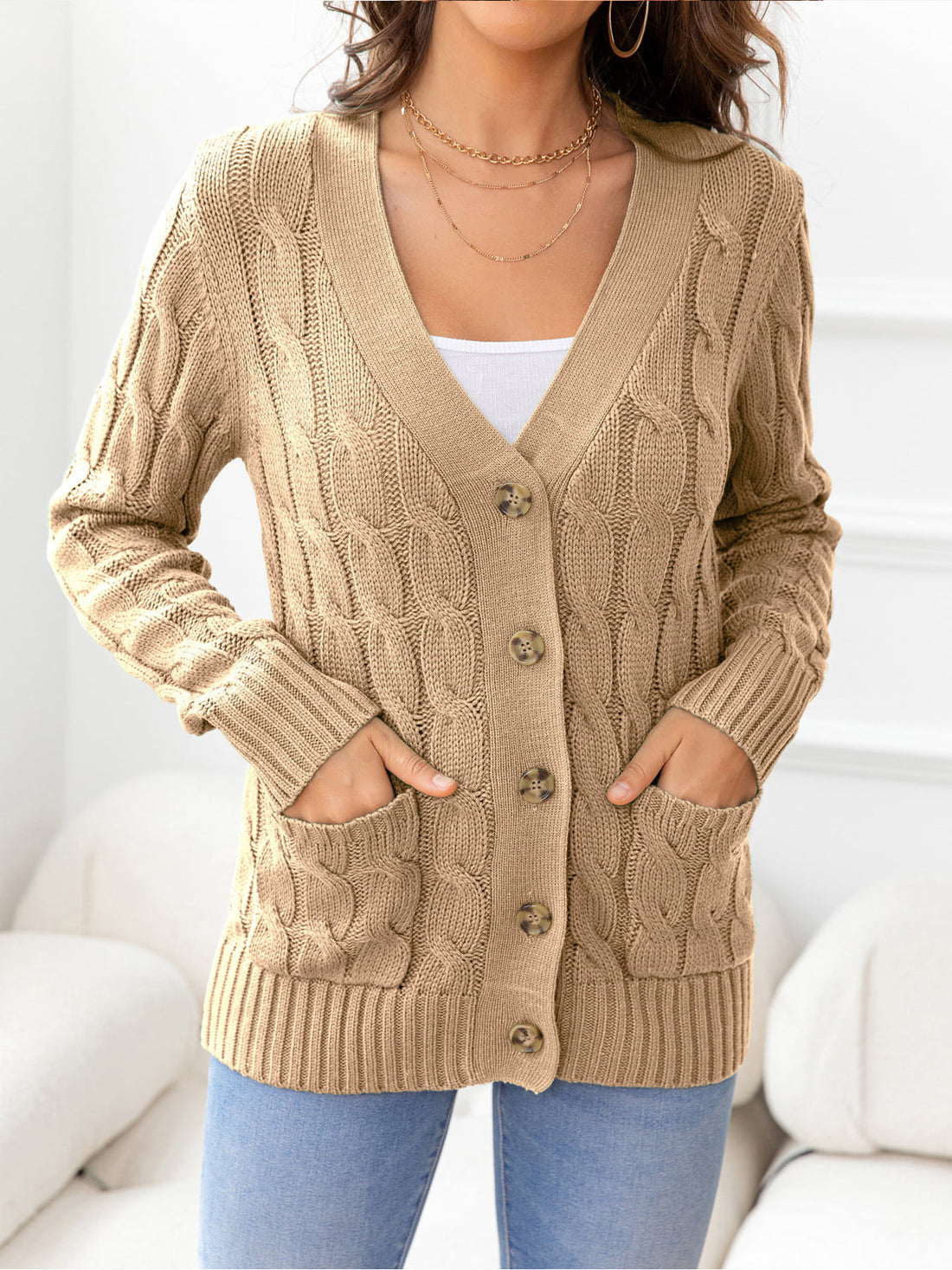 Work to Vacay Button Down Cable-Knit Cardigan