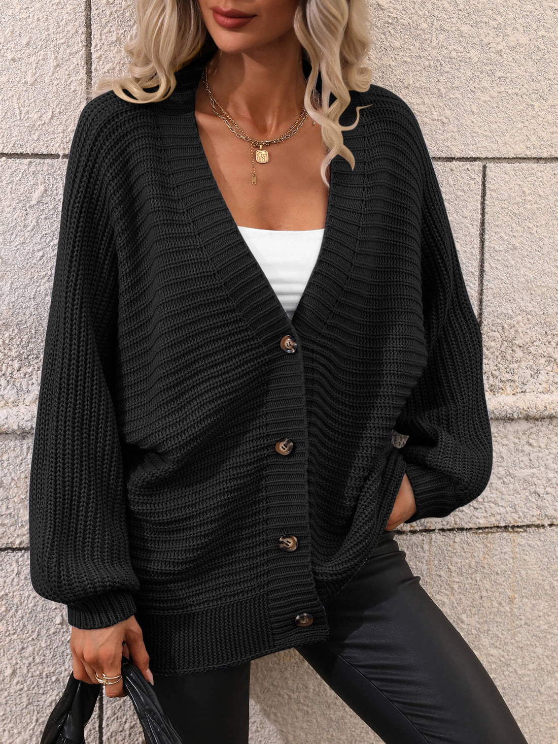 Casual but Classy Button Down Horizontal-Ribbing Longline Cardigan