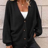 Casual but Classy Button Down Horizontal-Ribbing Longline Cardigan