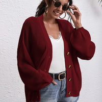 Button Down Dropped Shoulder Cardigan