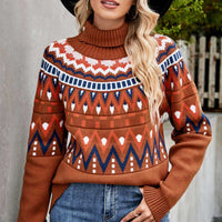 Colorful Trend Chevron Turtleneck Ribbed Trim Sweater