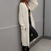 Waffle Knit Open Front Duster Cardigan With Pockets