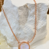 High Quality Natural Moonstone 18K Rose Gold-Plated 925 Sterling Silver Necklace
