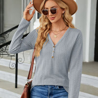 Cable-Knit Long Sleeve V-Neck T-Shirt