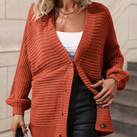 Casual but Classy Button Down Horizontal-Ribbing Longline Cardigan