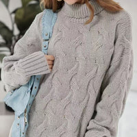 Cable-Knit Turtleneck Sweater Dress