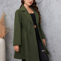 Plus Size Lapel Collar Roll-Tab Sleeve Trench Coat