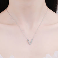 Sterling Silver V Letter Pendant Necklace