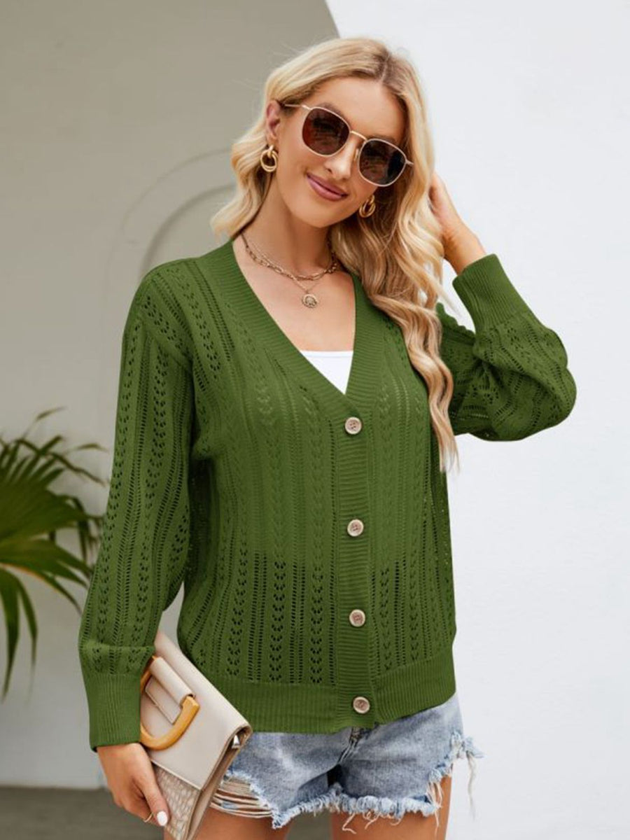 Easy Breezy Button Down Ribbed Trim Cardigan