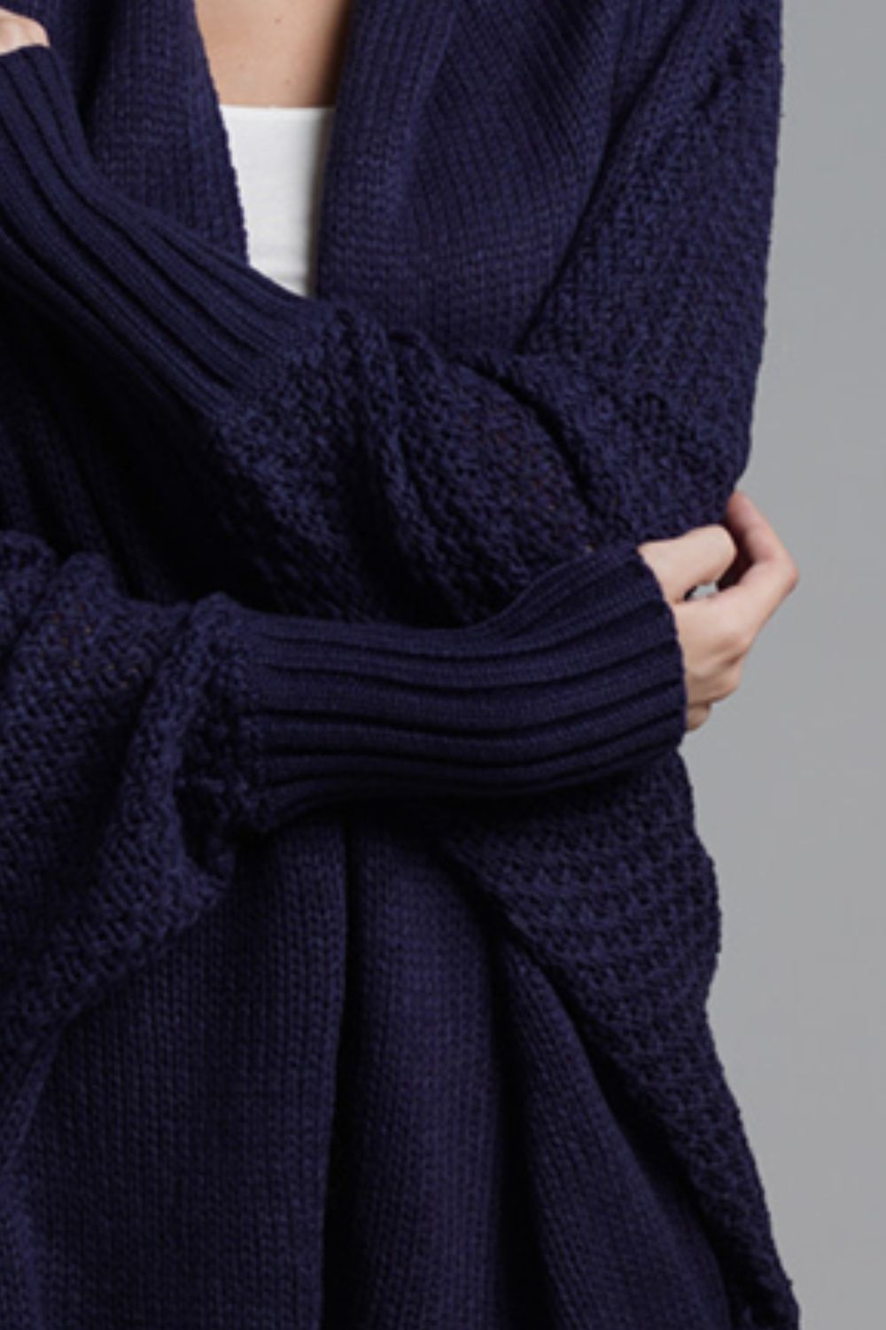 Modern Lady of Elegance Dolman Sleeve Open Front Ribbed Trim Longline Cardigan
