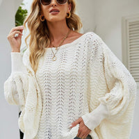 Openwork Boat Neck Dolman Sleeve Sweater