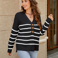 Chic You V-Neck Striped Dropped Shoulder Sweater