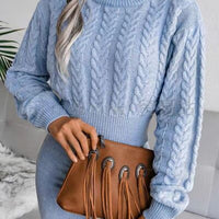 Cable-Knit Round Neck Cropped Sweater