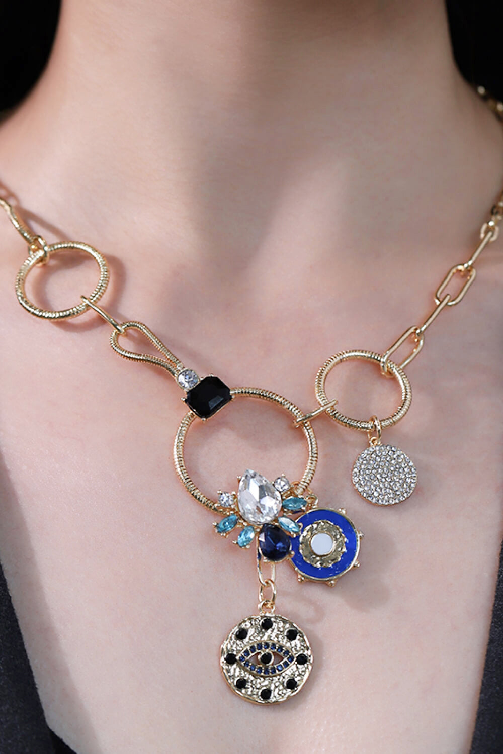 Eve 18K Gold-Plated Rhinestone Evil Eye Pendant Necklace