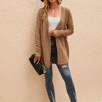 Openwork Horizontal Ribbing Open Front Cardigan