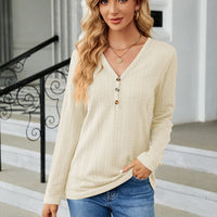 Cable-Knit Long Sleeve V-Neck T-Shirt