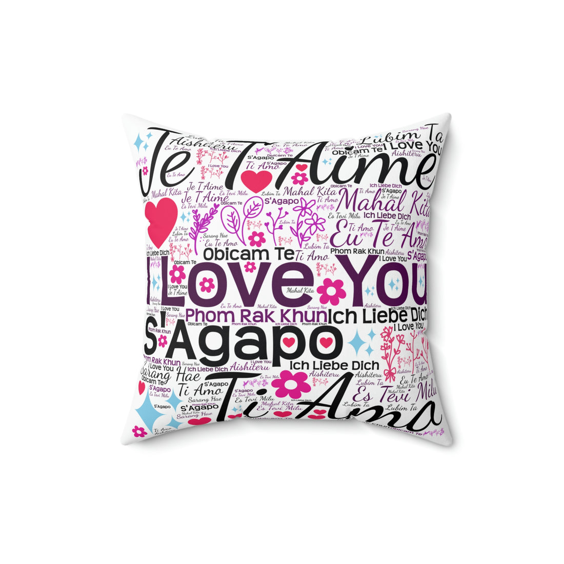 I Love You In Different Languages 2 Polyester Square Pillow