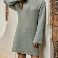 Turtleneck Dropped Shoulder Sweater Dress