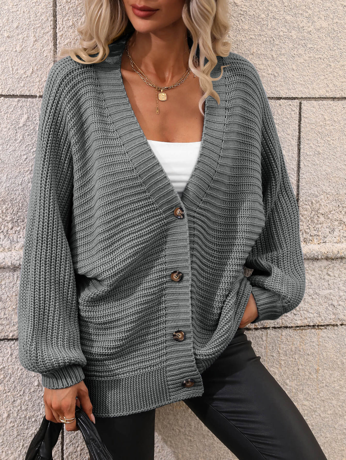 Casual but Classy Button Down Horizontal-Ribbing Longline Cardigan