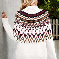 Colorful Trend Chevron Turtleneck Ribbed Trim Sweater