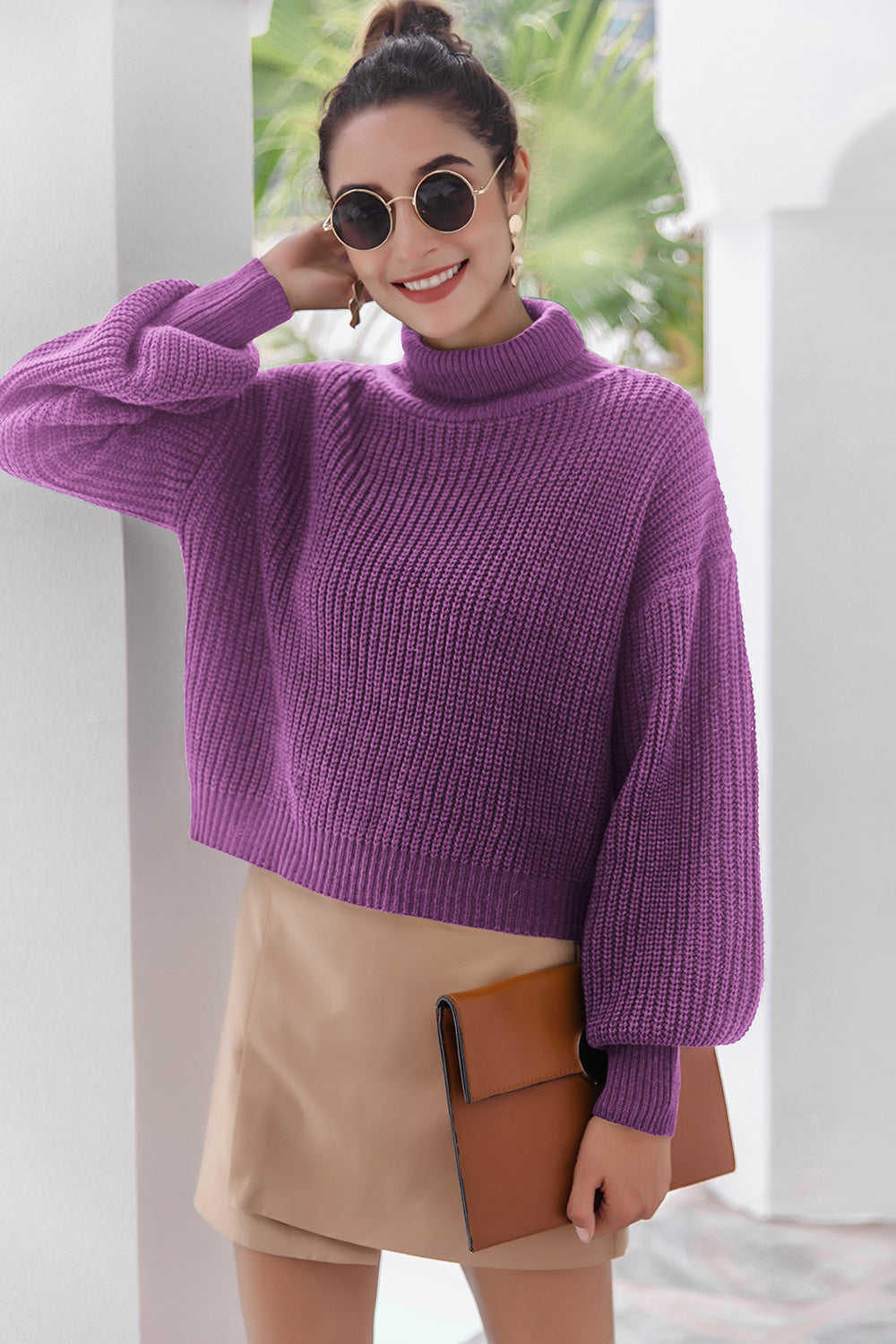 Turtleneck Lantern Sleeve Sweater