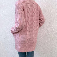 Cable-Knit Open Front Cardigan with Pockets