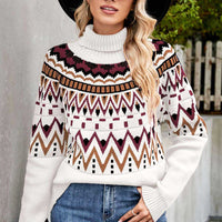 Colorful Trend Chevron Turtleneck Ribbed Trim Sweater