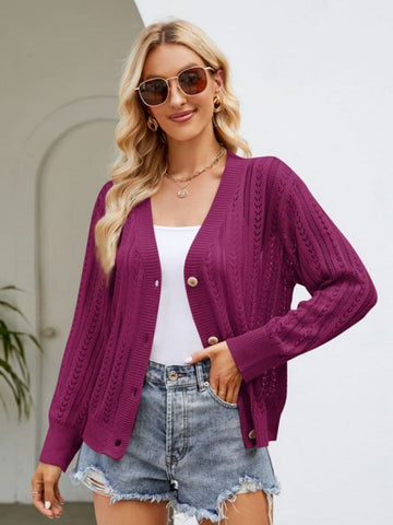 Easy Breezy Button Down Ribbed Trim Cardigan