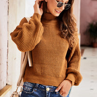 Woven Right Turtleneck Dropped Shoulder Rib-Knit Sweater