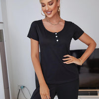 Scoop Neck Top and Elastic Waist Pants Lounge Set