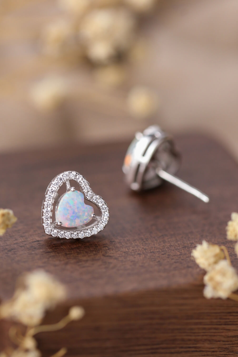 Bliss 925 Sterling Silver Opal Heart Stud Earrings