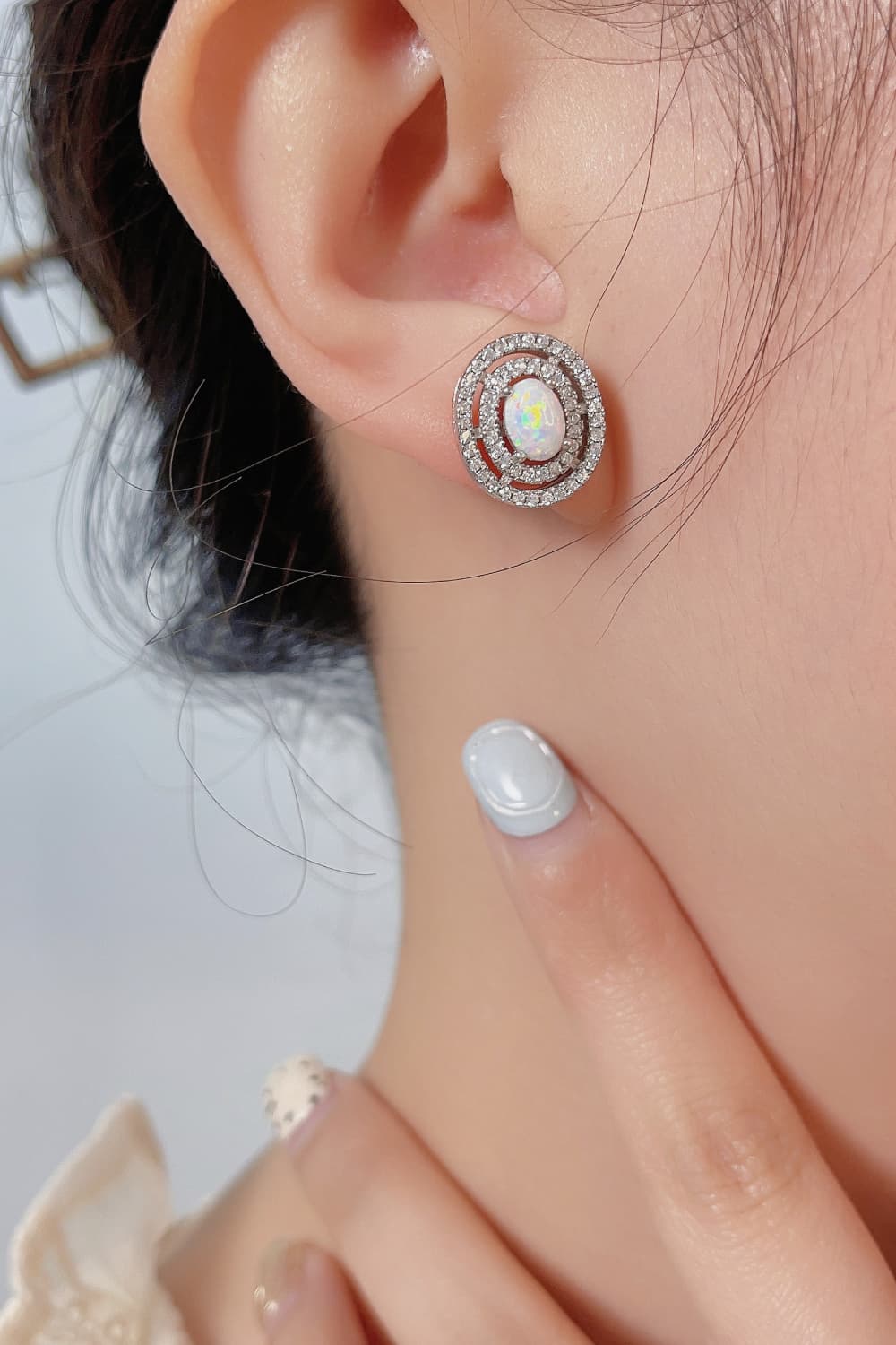 Ophelia 925 Sterling Silver Opal Round Stud Earrings