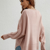 Exposed Seam Dropped Shoulder Slit Sweater