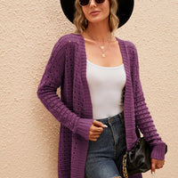 Openwork Horizontal Ribbing Open Front Cardigan