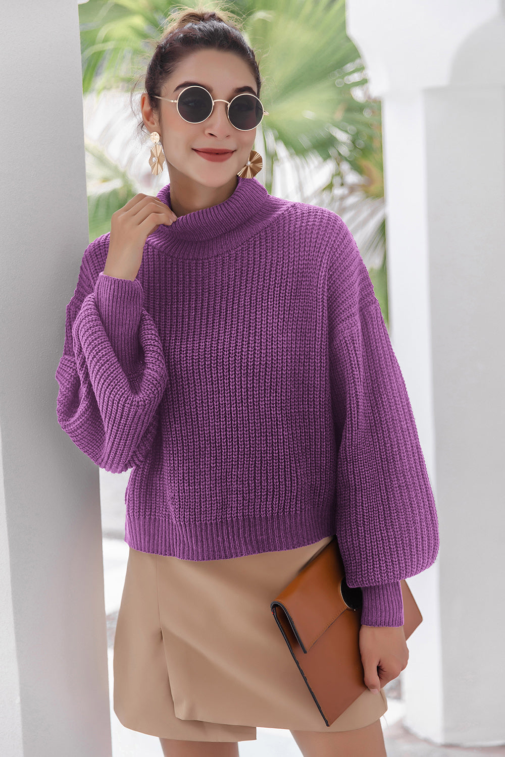 Turtleneck Lantern Sleeve Sweater