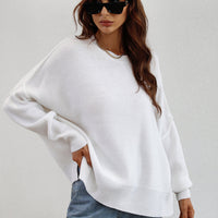 Exposed Seam Dropped Shoulder Slit Sweater