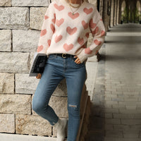 Heart Pattern Dropped Shoulder Sweater